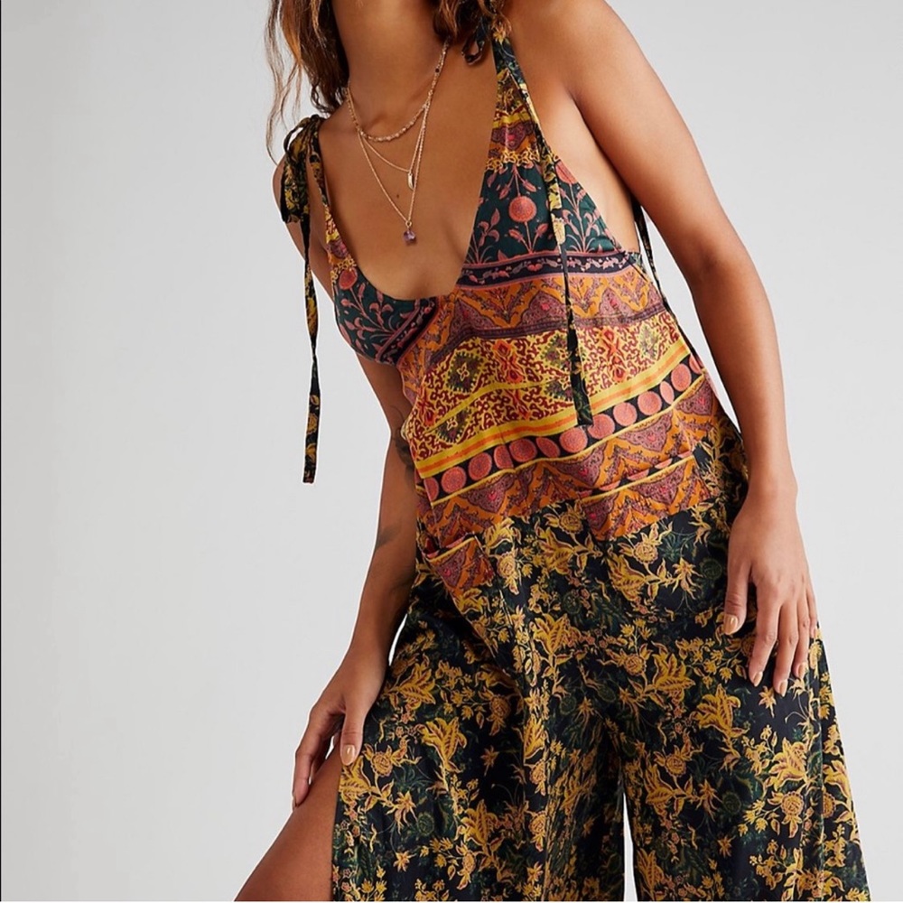 Free People: Bohemian Floral Jumpsuit, Black & gold, XS